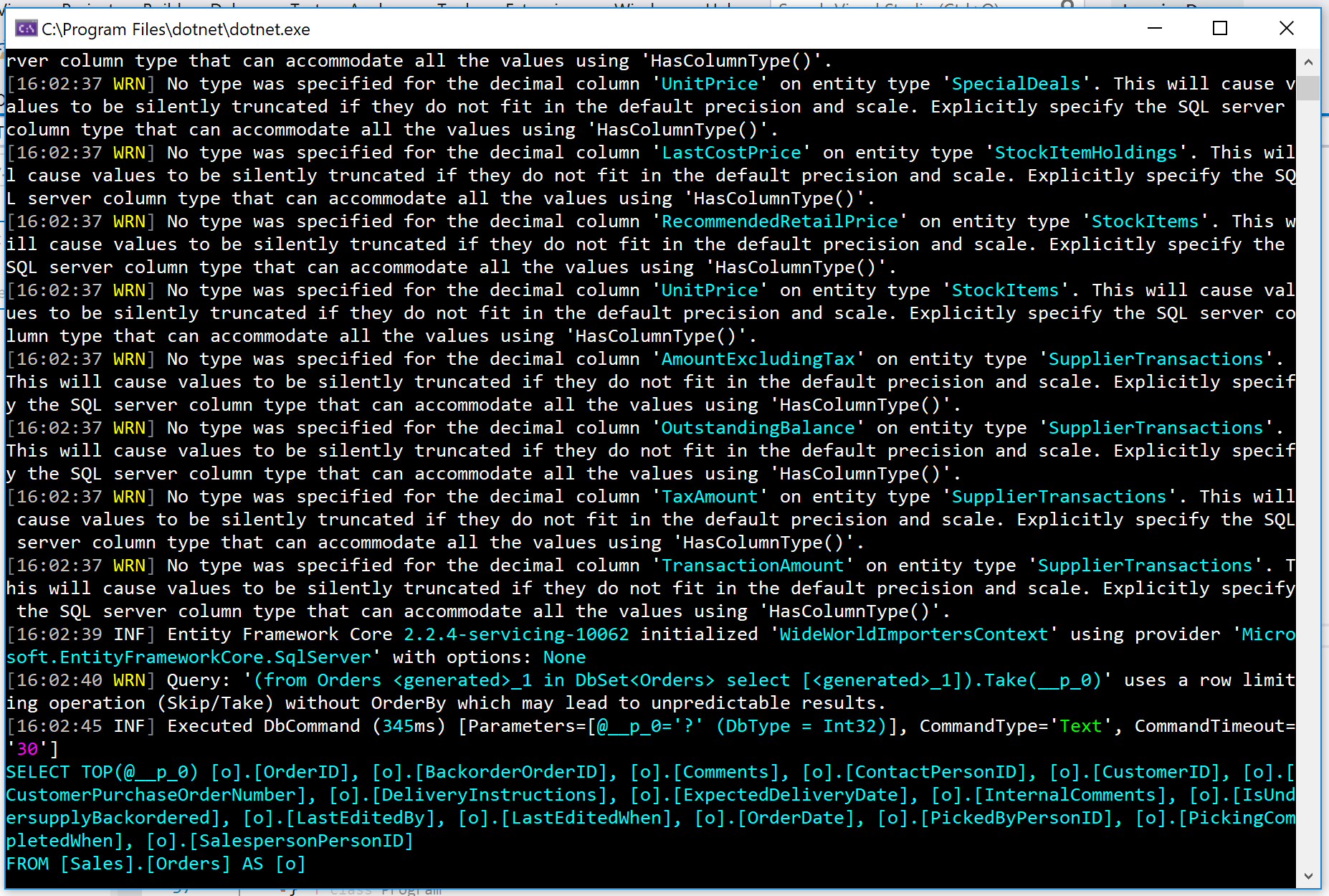 Entity Framework Core Logging Output